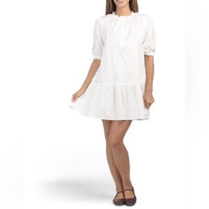 Caryn Lawn Clare White Puff Sleeve Mini Dress One Size OS Ruffle Hem